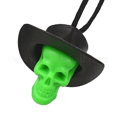 ハロウィーンの頭蓋骨のプラスチックペンダントネックレス  黒ナイロンコードネックレス  ライム  27.56インチ（70cm）&nbsp;NJEW-S006-01D