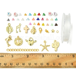 DIY 丸型ガラスシードビーズと合金チャームブレスレット作成キット  ミックスカラー  2~2.5x1.5~2mm  穴：0.8~1mm&nbsp;DIY-FS0007-19