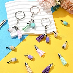 DIY Iron & Glass Bottle with Faux Suede Tassel Pendant Keychain Making Kits&nbsp;DIY-YW0009-99