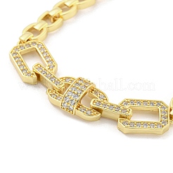 Brass Micro Pave Clear Cubic Zirconia Rectangle Link Chain Bracelets for Women&nbsp;BJEW-R315-01C-G