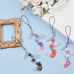 アクリル＆ステンレススチール＆合金製携帯ストラップ4個  魚  ミックスカラー  13.5cm  4個/セット&nbsp;HJEW-HS00022