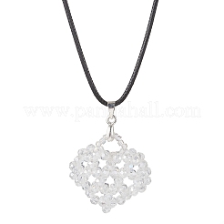 Electroplated Glass Beaded Heart Pendant Black Waxed Cotton Cord Necklaces for Women&nbsp;NJEW-MZ00120-01