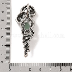 天然石グリーンアベンチュリンペンダント  合金パーツ  アンティークシルバー  61.5x20x8mm  穴：9.5x7mm&nbsp;G-A224-03AS-06