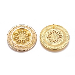 チベットスタイルの合金フラットラウンドのビッグペンダント  鉛フリー及びカドミウムフリー  ゴールドカラー  51x3mm  穴：2mm&nbsp;EA13497Y-G