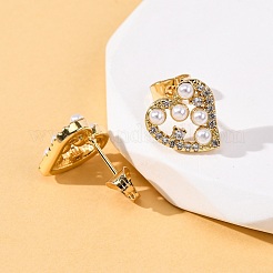 Brass Micro Pave Clear Cubic Zirconia Heart Stud Earrings&nbsp;EJEW-K267-39G