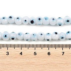 手作りナザールボンジュウランプワークビーズ連売り  ラウンド  ホワイト  6~6.5x5mm  穴：1.2~1.5mm  約50個/連  10.28''~10.47''（26.1~26.6センチメートル）&nbsp;LAMP-Z021-01A