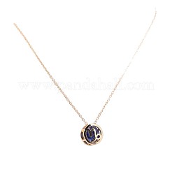 Brass Pave Royal Blue Cubic Zirconia Flat Round with Constellation Pendant Necklaces&nbsp;WGDD0B3-01