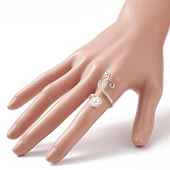 Copper Wire Wrapped Natural Freshwater Pearl Cuff Rings for Women&nbsp;RJEW-JR00553-02