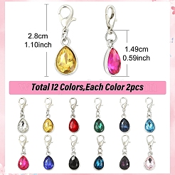 24Pcs 12 Colors Birthstone Alloy Glass Pendant Decorations&nbsp;HJEW-YW00157