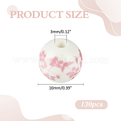花柄プリントの磁器ビーズ 130個  花柄のセラミックビーズ  ラウンド  パールピンク  10mm&nbsp;PORC-ME0001-12