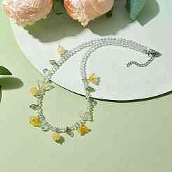 Glass with Topaz Jade Beaded Necklaces&nbsp;NJEW-JN04680-03