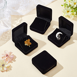 ベルベットバッジ包装箱  正方形  ブラック  7x6.7x2.95cm&nbsp;CON-WH0086-138A