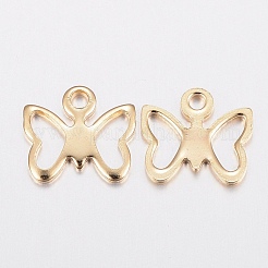 304ステンレススチールチャーム  蝶  ゴールドカラー  9x10x1mm  穴：1.2mm&nbsp;STAS-G179-73G