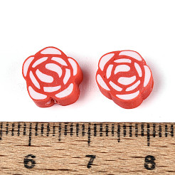 手作り樹脂粘土ビーズ  バラ/花  レッド  8~10x9~10x3.5~5mm  穴：1.6~1.8mm&nbsp;CLAY-T023-18