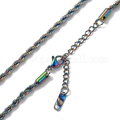 イオンプレーティング(IP) 304 ステンレススチール ロープチェーンネックレス メンズ レディース  虹色  15.98インチ（40.6cm）&nbsp;NJEW-K245-023C