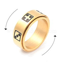 ステンレススチール製スピナーリング  サイコロ柄付き  男性用ワイドバンドリング  ゴールドカラー  8mm  内径：17.3mm&nbsp;RJEW-C019-06G