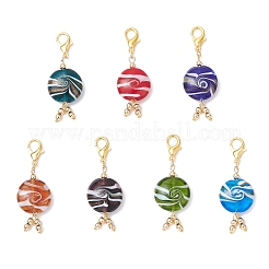 Flat Round Handmade Lampwork Pendant Decoration&nbsp;HJEW-JM03812