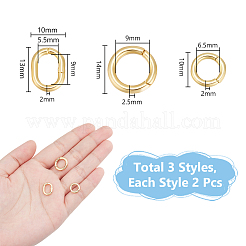 6個 3スタイル 真鍮ツイスタークラスプ  長持ちメッキ  18KGP本金メッキ  10~14x2~2.5mm  内径：6.5~9mm  2個/スタイル&nbsp;KK-UN0002-52