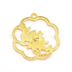 合金エナメルチャーム  白猫と花  カドミウムフリー＆鉛フリー  ゴールドカラー  28.5x26.5x1.2mm  穴：2mm&nbsp;ENAM-WH0047-70G-RS