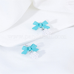 蝶結び樹脂ダングルスタッドピアス1組  プラチナ  ターコイズ  22x16mm&nbsp;EJEW-LP0007-072