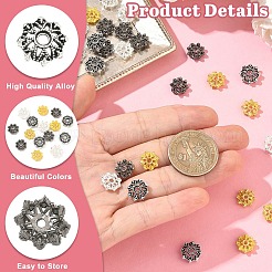 4色合金ビーズキャップ60個  花  ミックスカラー  9.5~11.5x3.5~4.5mm  穴：1.6~2mm  15個/カラー&nbsp;FIND-YW0011-83
