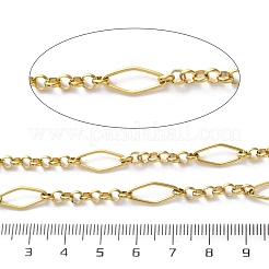 304ステンレススチールの菱形とローロチェーン  溶接されていない  スプールで  イオンプレーティング（ip）  18KGP本金メッキ  15x6.5x1mm  間隔：26.5mm  約32.81フィート（10m）/ロール&nbsp;CHS-R020-07G-01