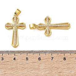真鍮マイクロパヴェクリアキュービックジルコニアペンダント  クロスチャーム  18KGP本金メッキ  29x17x3mm  穴：3x4.5mm&nbsp;KK-D221-02G