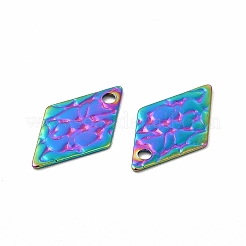 イオンプレーティング（IP）304ステンレスペンダント  テクスチャ  菱形  虹色  16x9.5x0.6mm  穴：1.4mm&nbsp;STAS-F290-12MC