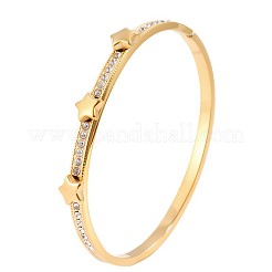 304ステンレススチールとクリスタルラインストーンのヒンジ付き女性用バングル  ゴールドカラー  スター  内径：2.36インチ（6cm）&nbsp;WG2CEEC-01