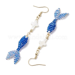 Glass & Shell Dangle Earrings&nbsp;EJEW-MZ00160-02