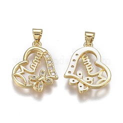 Brass Micro Pave Clear Cubic Zirconia Pendants&nbsp;ZIRC-A011-01G