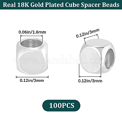 真鍮ビーズ  キューブ  925銀メッキ  3x3x3mm  穴：1.6mm  100個/セット&nbsp;KK-CN0003-32A