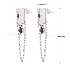 ラインストーン ロンバス チェーン タッセル ダングル スタッド ピアス  女性用真鍮ドロップピアス  プラチナ  36.5x9.8mm  ピン：0.9mm&nbsp;JE1032A