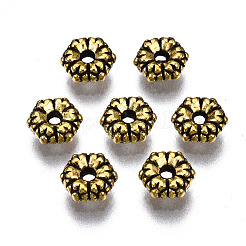 チベット風スペーサービーズ  カドミウムフリー＆ニッケルフリー＆鉛フリー  花  アンティーク黄金  5.5x2mm  穴：1mm  約4000個/1000g&nbsp;GLF0280Y-NF-1