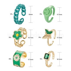 6Pcs 6 Styles Brass Cuff Rings&nbsp;RJEW-LS0001-31G