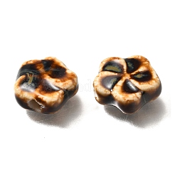 手作りの陶器ビーズ  花  ブラック  14.5x15x6.5mm  穴：2mm&nbsp;PORC-H013-02-02