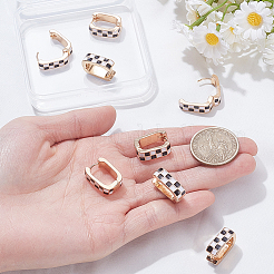 4 Pairs Rectangle with Tartan Pattern Alloy Enamel Hoop Earrings&nbsp;EJEW-SC0002-26D