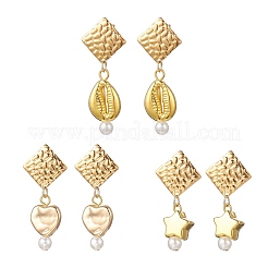 Rhombus CCB Plastic Dangle Stud Earrings&nbsp;EJEW-JE06892