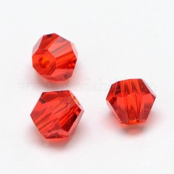 模造5301ダブルコーンビーズ  透明ガラスファセットビーズ  レッド  4x3mm  穴：1mm  約720個/袋&nbsp;GLAA-F026-A17
