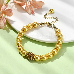 女性用ガラスイミテーションパールビーズブレスレット  ゴールド  7-1/8インチ（18cm）&nbsp;BJEW-JB10034-05
