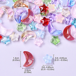 70個の透明なガラスビーズ  ツートン  スター/ムーン  ミックスカラー  8~9x8~14x3.5~6mm  穴：1~1.2mm&nbsp;GLAA-YW0004-09