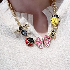 合金エナメルのてんとう虫、蝶、蜂、トンボのビブネックレス（ラインストーン付き）  ゴールドカラー  カラフル  19.29インチ（49cm）&nbsp;FS-WG59AAD-02