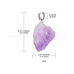 3個の天然アメジストペンダント  ベイルにプラチナ真鍮スナップ付き  ナゲット  20~26x12~20x10~16mm  穴：4x4mm&nbsp;G-FS0001-01