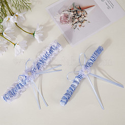 ポリエステルレース伸縮性ブライダルガーター1セット  プラスチック模造パールと  結婚式の衣服の付属品  コーンフラワーブルー  185~200x15~40mm  2個/セット&nbsp;AJEW-CP0007-36