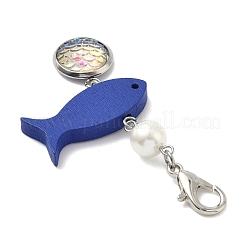 Flat Round with Fish Scale 304 Stainless Steel & Resin Pendant Decorations&nbsp;HJEW-JM04042