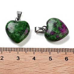 天然ルビーチャーム  シルバートーンの金属パーツ付き  ハート  16x6mm&nbsp;HEAR-PW0001-057-12
