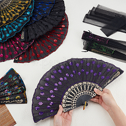 30Pcs 10 Colors Plastic & Polyester Fans Display Decorations&nbsp;AJEW-WA0001-01
