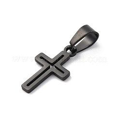 イオンプレーティング（IP）304ステンレスペンダント  クロス  ブラック  18x10x1mm  穴：6x3mm&nbsp;STAS-H453-03B