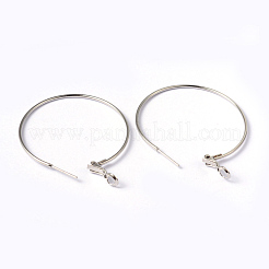 プラチナカラーの真鍮のフープピアス  ニッケルフリー  40x1.2mm&nbsp;X-EC108-3NF