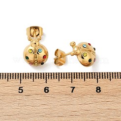304ステンレススチールラインストーンスタッドピアス  イオンプレーティング（ip）  てんとう虫  14KGP本金メッキ  13.5x10mm&nbsp;EJEW-G423-19G